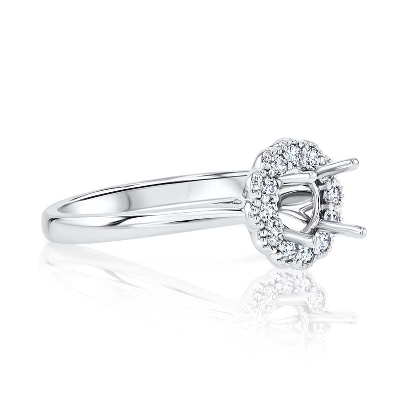 Scallop Style Diamond Beaded Halo 18K White Gold Engagement Ring Setting