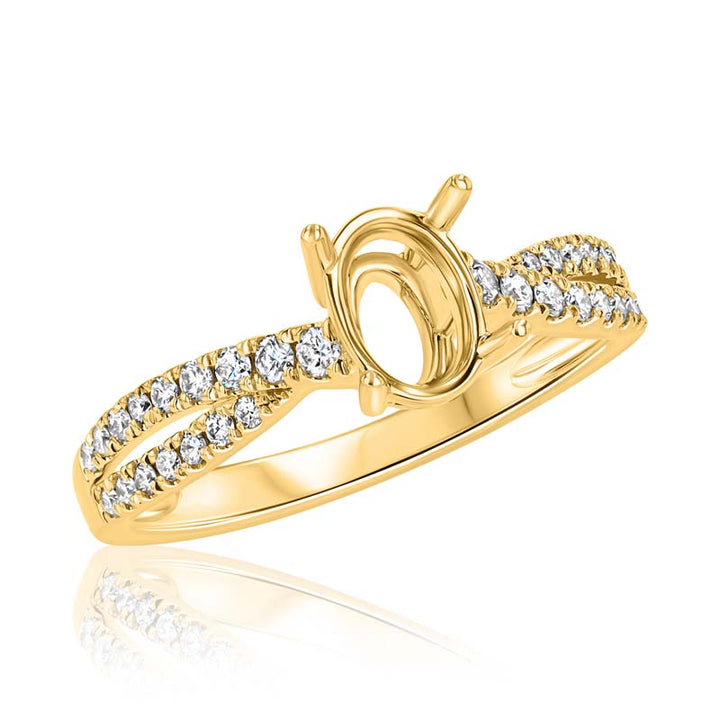 Cross-Over Style Oval Center Diamond Engagement Ring Setting