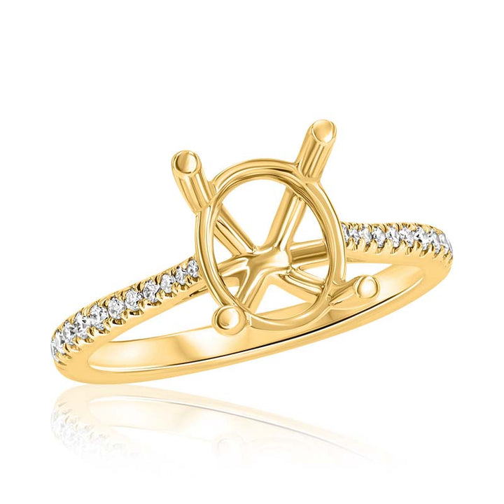 Tapered Oval Center Diamond 18K Yellow Gold Engagement Ring Setting