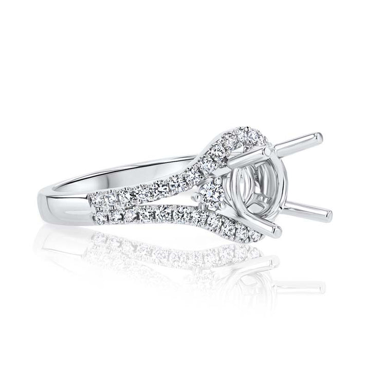 "The Gaze" Split-Shank Three-Stone Diamond 18K White Gold Engagement Ring Setting