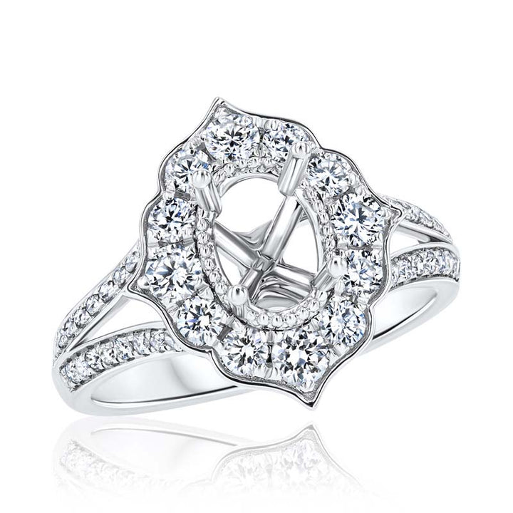 High-Point Milgrain Diamond Vintage Style 18K White Gold Engagement Ring Setting