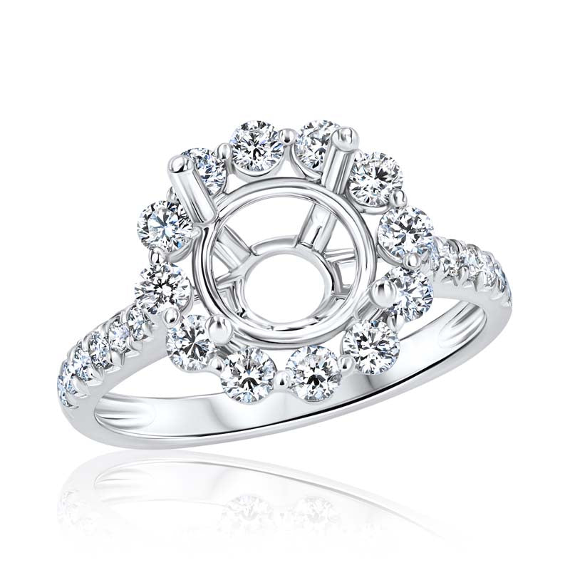 Floating Diamond Halo 18K White Gold Engagement Ring
