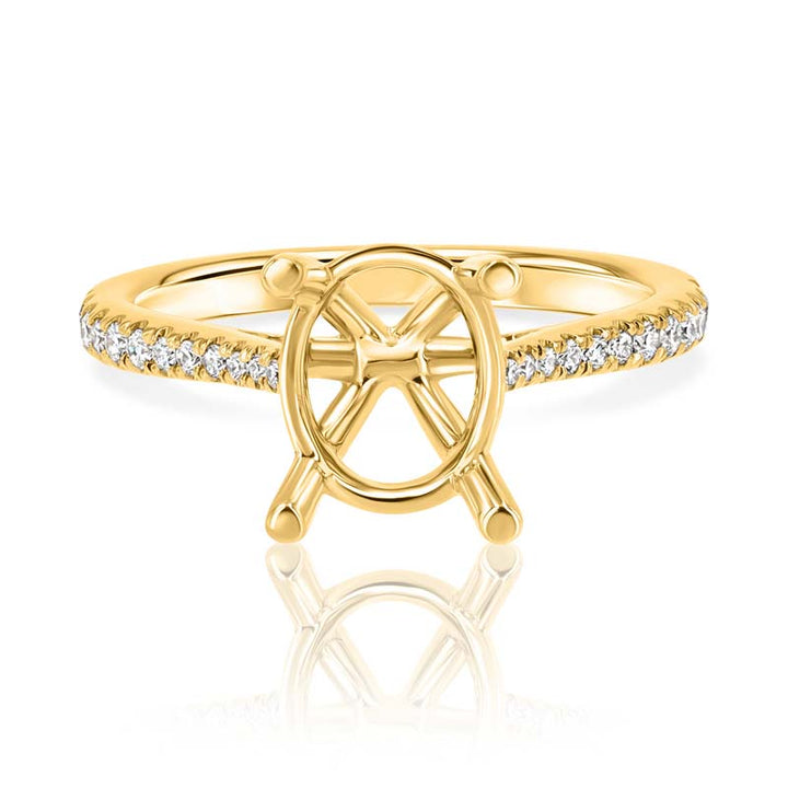 Tapered Oval Center Diamond 18K Yellow Gold Engagement Ring Setting