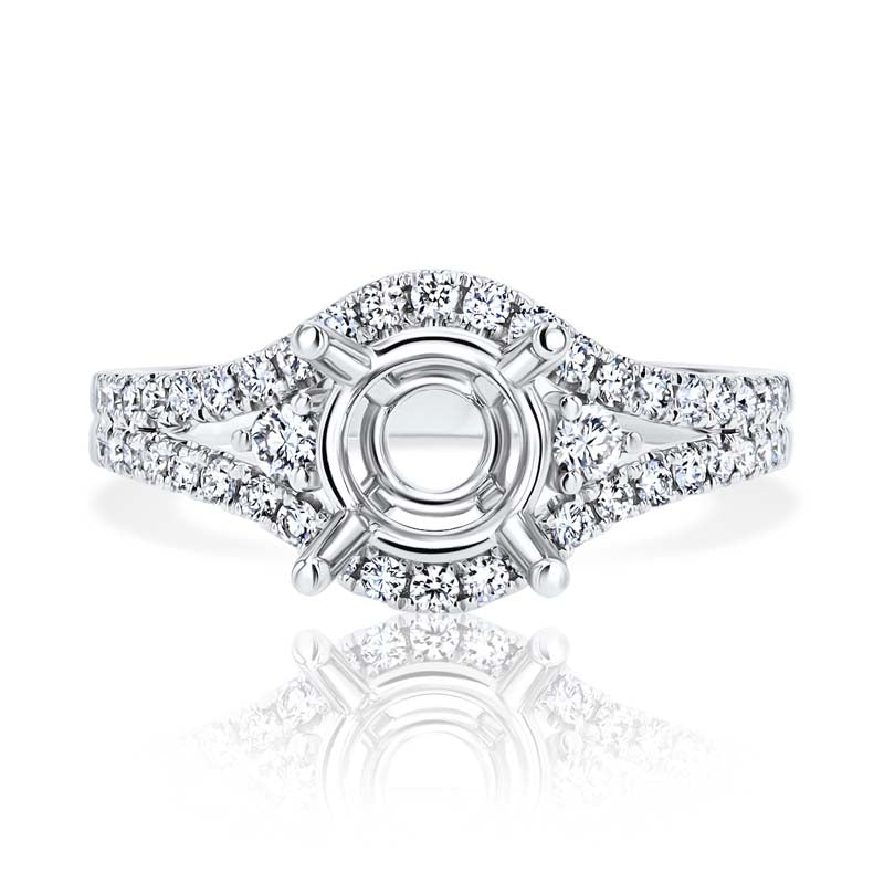 "The Gaze" Split-Shank Three-Stone Diamond 18K White Gold Engagement Ring Setting