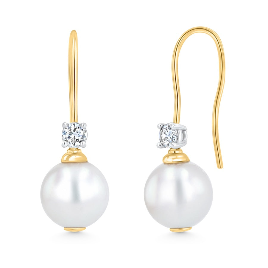 Diamond & Pearl 18K Yellow Gold and Platinum Dangle Earrings