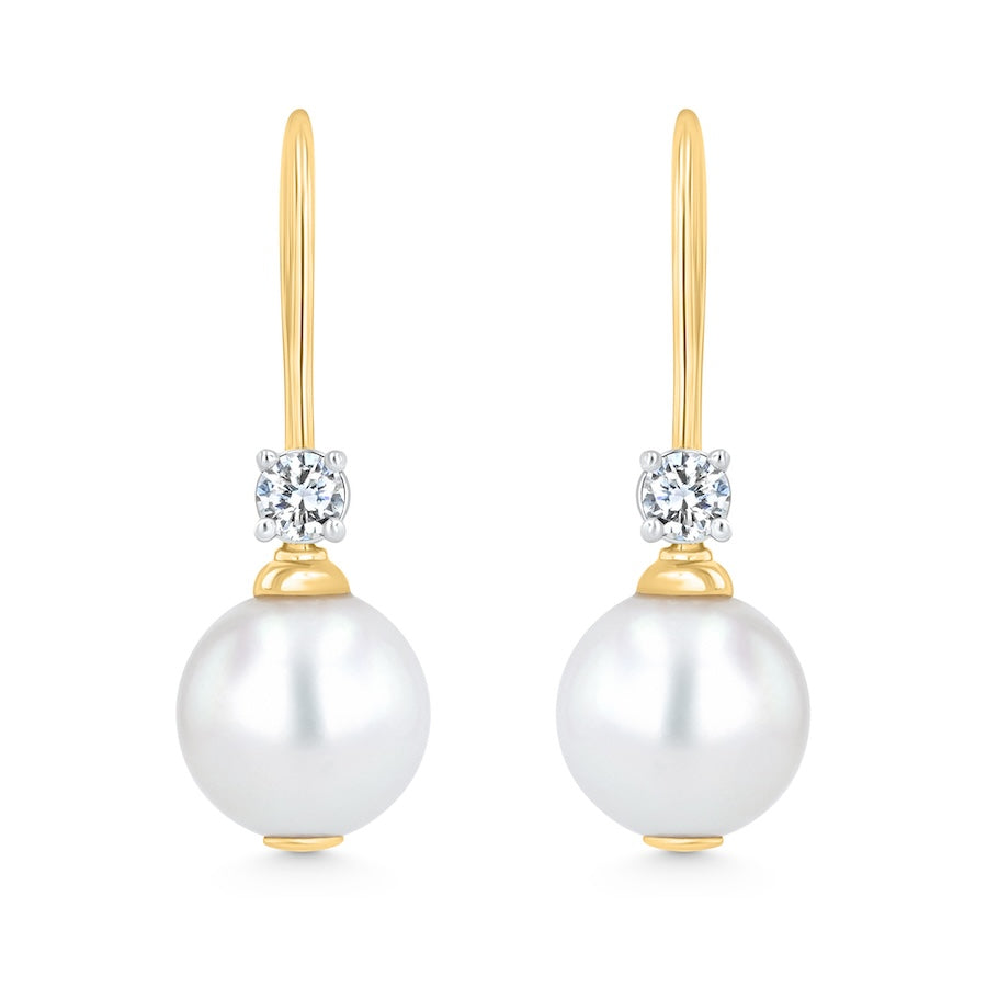 Diamond & Pearl 18K Yellow Gold and Platinum Dangle Earrings