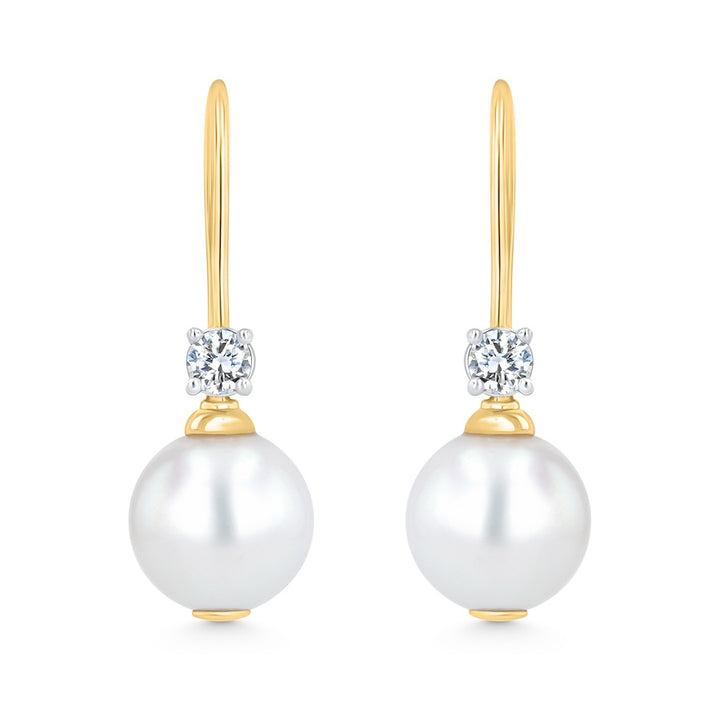 Diamond & Pearl 18K Yellow Gold and Platinum Dangle Earrings