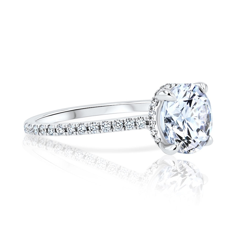 Millennial Hidden Halo Open Bridge Diamond 14K White Gold Engagement Setting