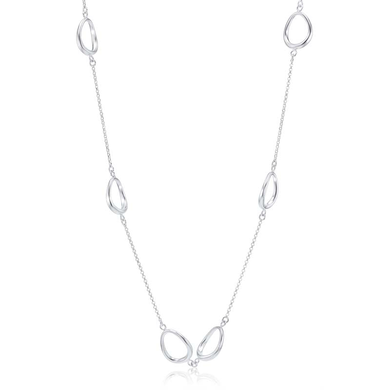 36" Six-Section Pear Link Sterling Silver Necklace
