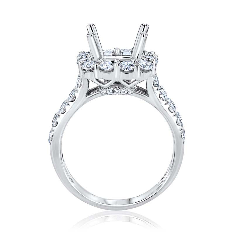 Glimmer Double Row Diamond Halo 18K White Gold Engagement Ring Mounting