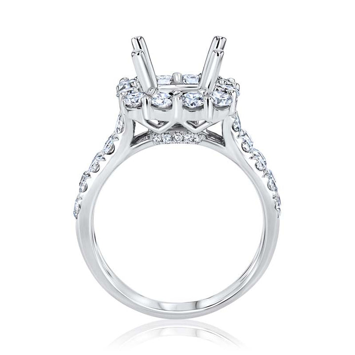 Glimmer Double Row Diamond Halo 18K White Gold Engagement Ring Mounting