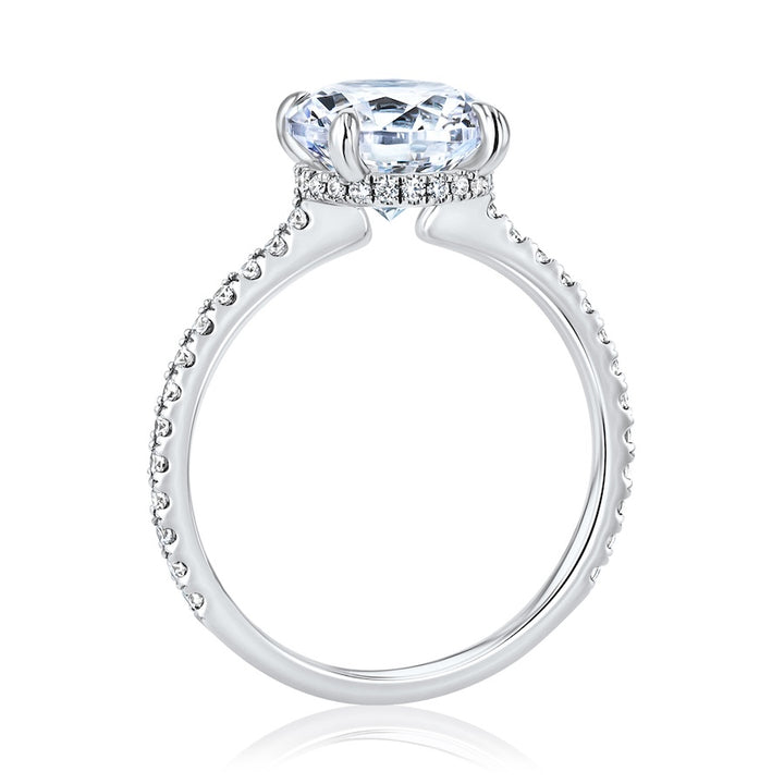 Millennial Hidden Halo Open Bridge Diamond 14K White Gold Engagement Setting