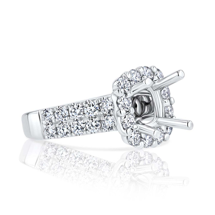Glimmer Double Row Diamond Halo 18K White Gold Engagement Ring Mounting