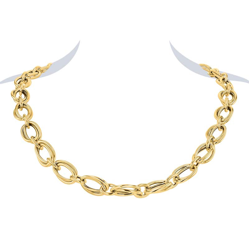 Double Oval Link Texture Gold Vermeil Sterling Silver Necklace