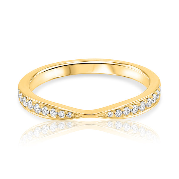 Tapered-Center 0.19 Carat Diamond 18K Yellow Gold Curved Wedding Band