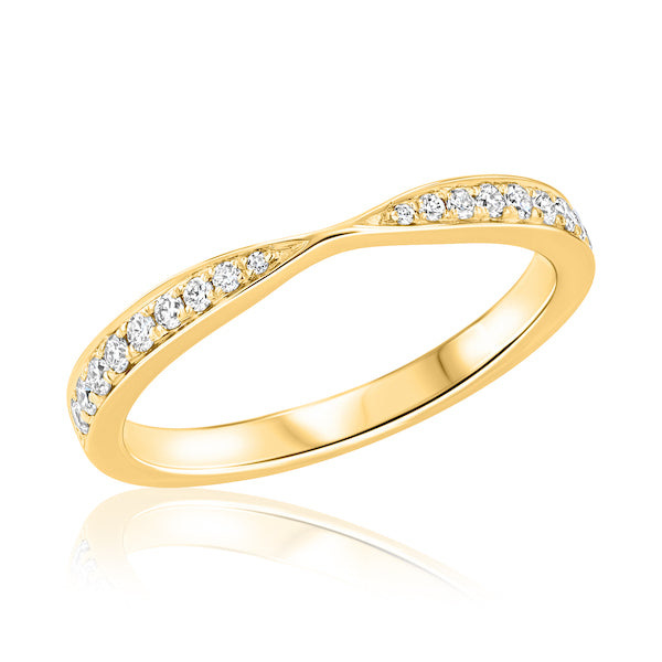 Tapered-Center 0.19 Carat Diamond 18K Yellow Gold Curved Wedding Band