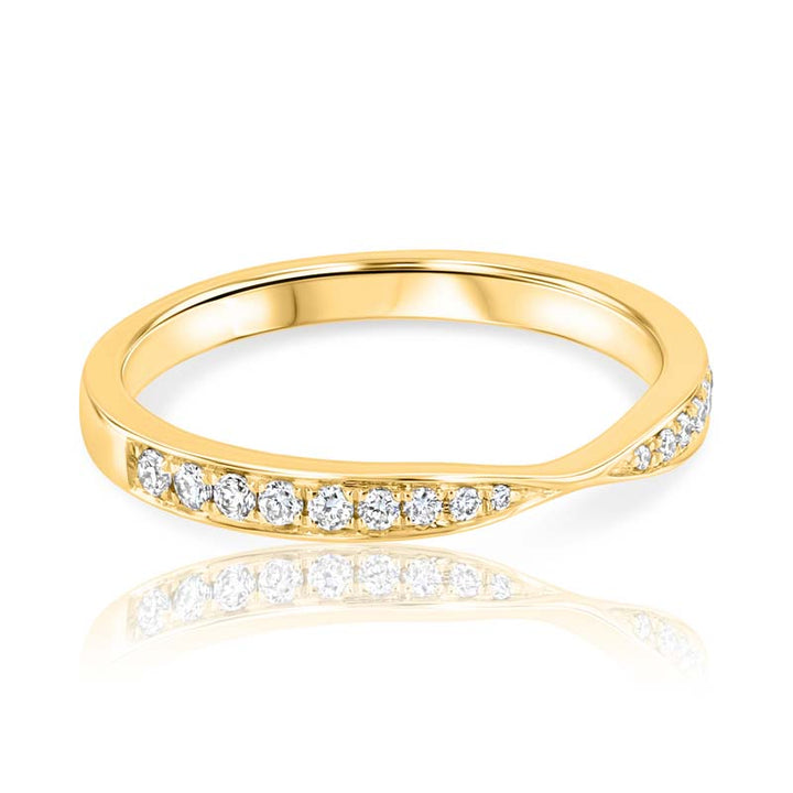 Tapered-Center 0.19 Carat Diamond 18K Yellow Gold Curved Wedding Band