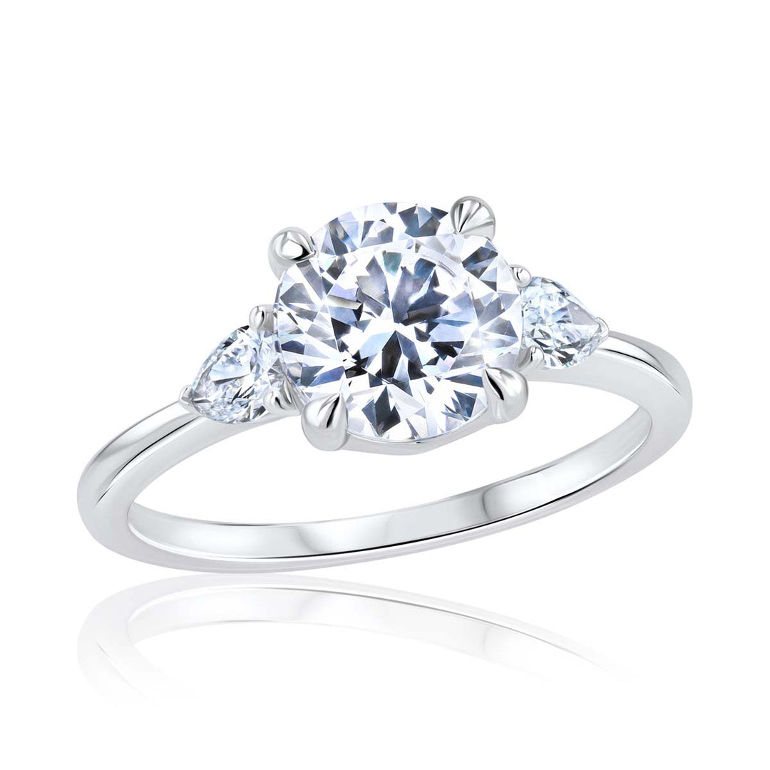 Three-Stone Pear-Shaped Diamond 14K White Gold Engagement Ring Setting
