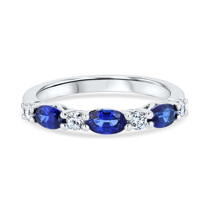 Birthstone Oval Sapphire & Diamond Alternating 18K White Gold Band