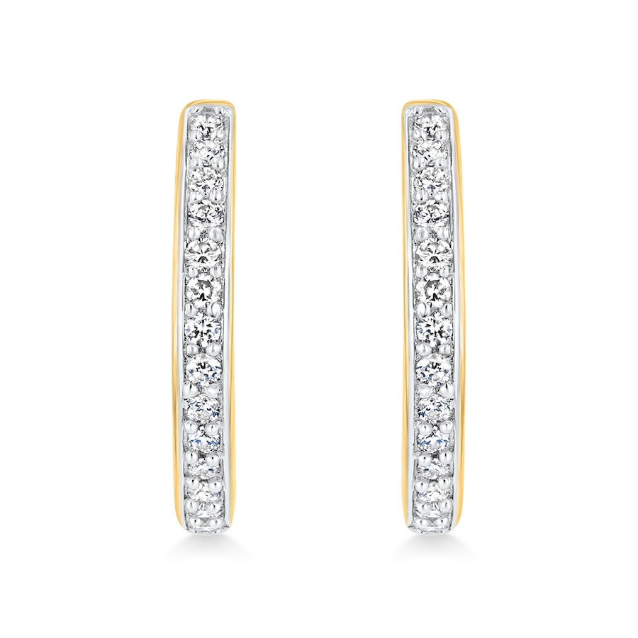 Two Tone Inside-Out Bead Set Diamond 10K White Gold Hinged Hoop Earrings