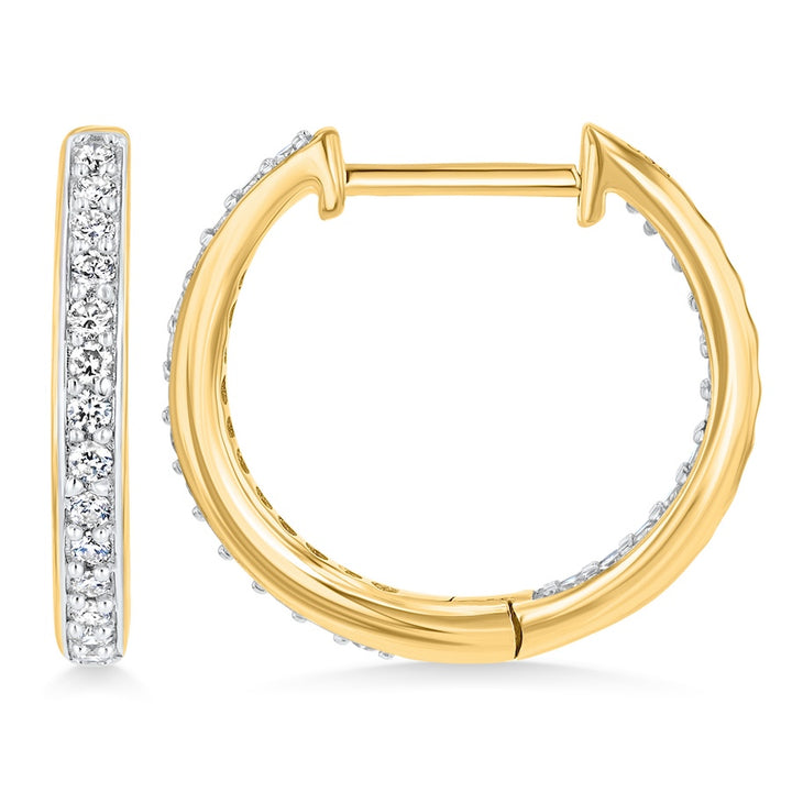 Two Tone Inside-Out Bead Set Diamond 10K White Gold Hinged Hoop Earrings