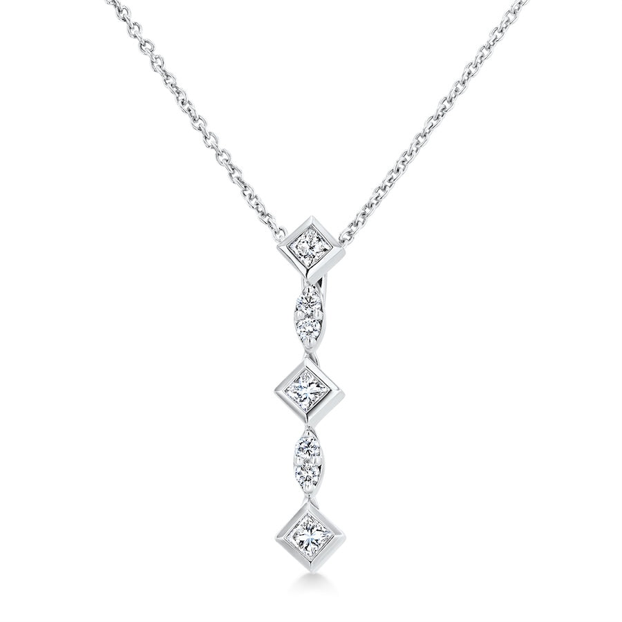 Geometrical Square-to-Marquise Diamond 18K White Gold Dangle Pendant