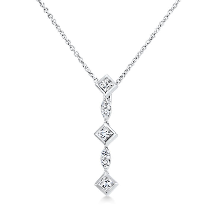 Geometrical Square-to-Marquise Diamond 18K White Gold Dangle Pendant