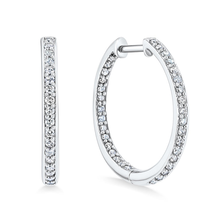 Inside-Out Bead Set Diamond 10K White Gold Hinged Hoop Earrings