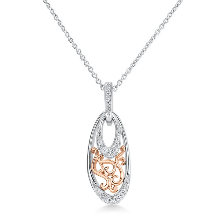 Vintage Inspired Scroll Diamond 18K Two Tone Drop Pendant