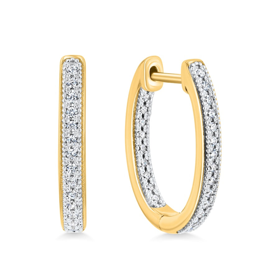 Beaded Two-Tone Inside-Out Diamond Drop 14K Oval Hoop Earrings