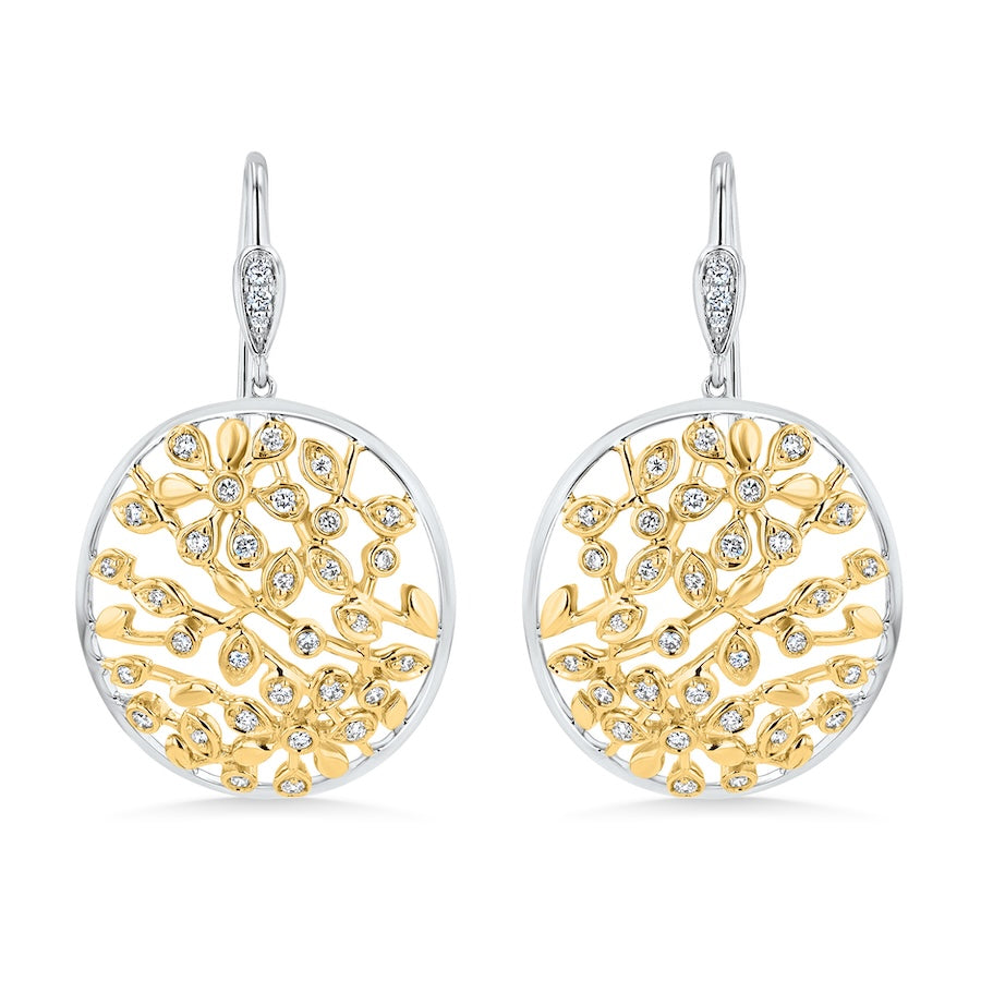 "Botanical" Two-Tone Cluster Diamond 18K Drop Earrings