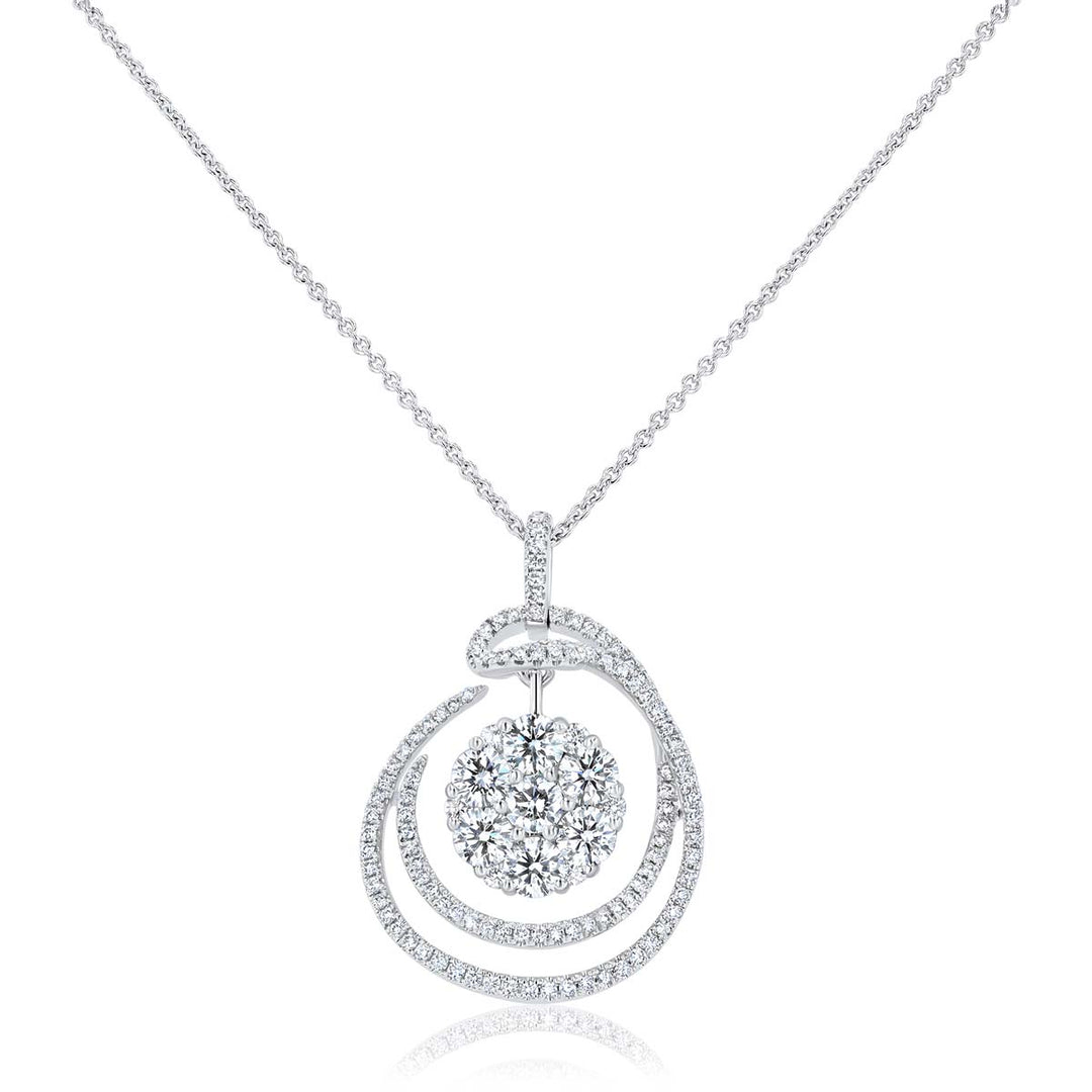 Swell Diamond Cluster 18K White Gold Drop Pendant