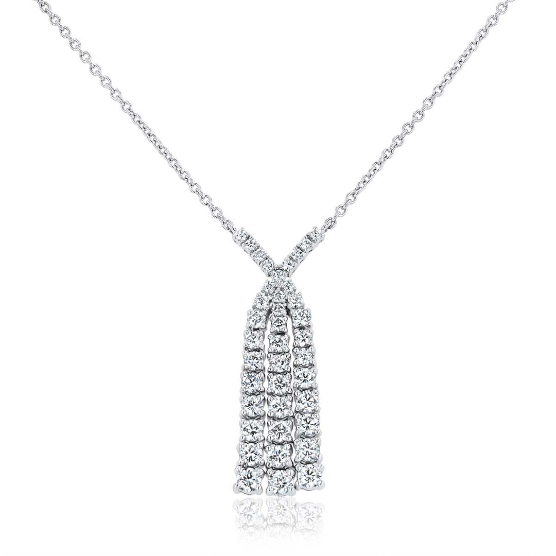 0.70 Carat Diamond Triple Waterfall 18K White Gold Pendant