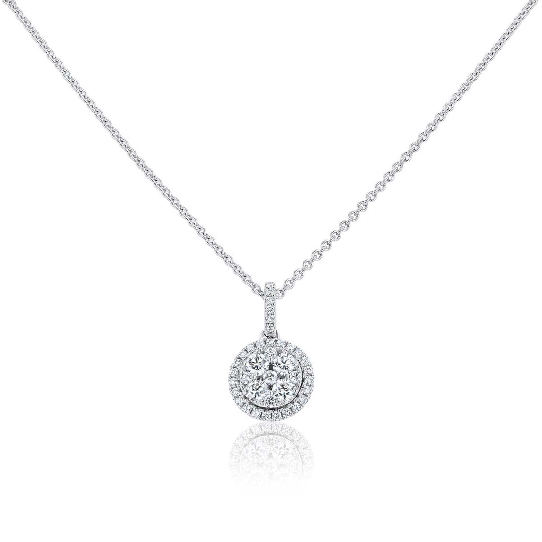 Round Cluster Diamond Halo 18KW Pendant