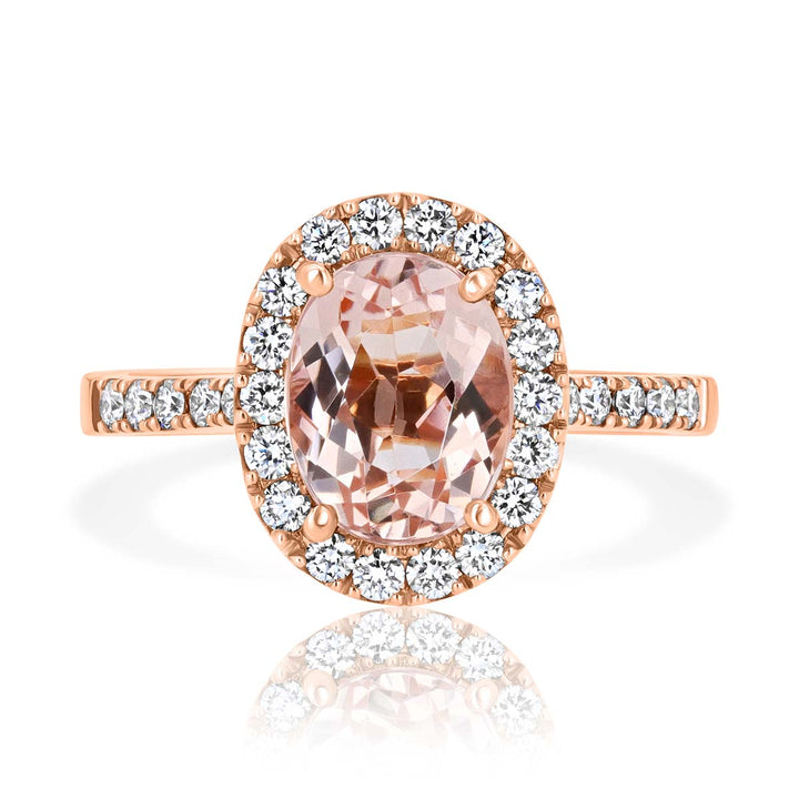 Morganite and Diamond Halo Ring in 18K Rose Gold
