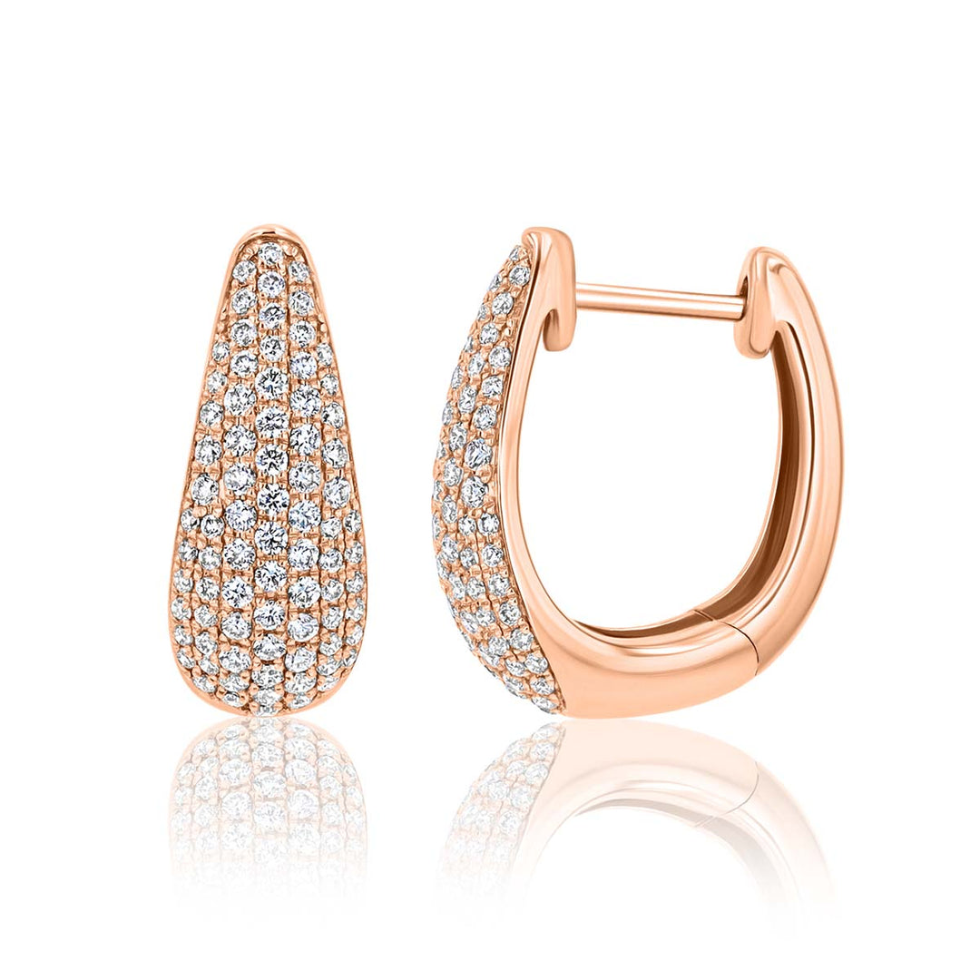 Chunky Teardrop Pave Diamond 14K Rose Gold Hoop Earrings