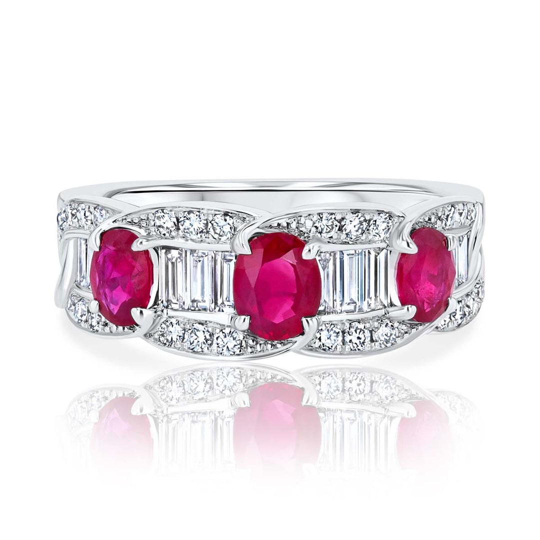 Oval Ruby & Diamond 18K White Gold Cocktail Ring