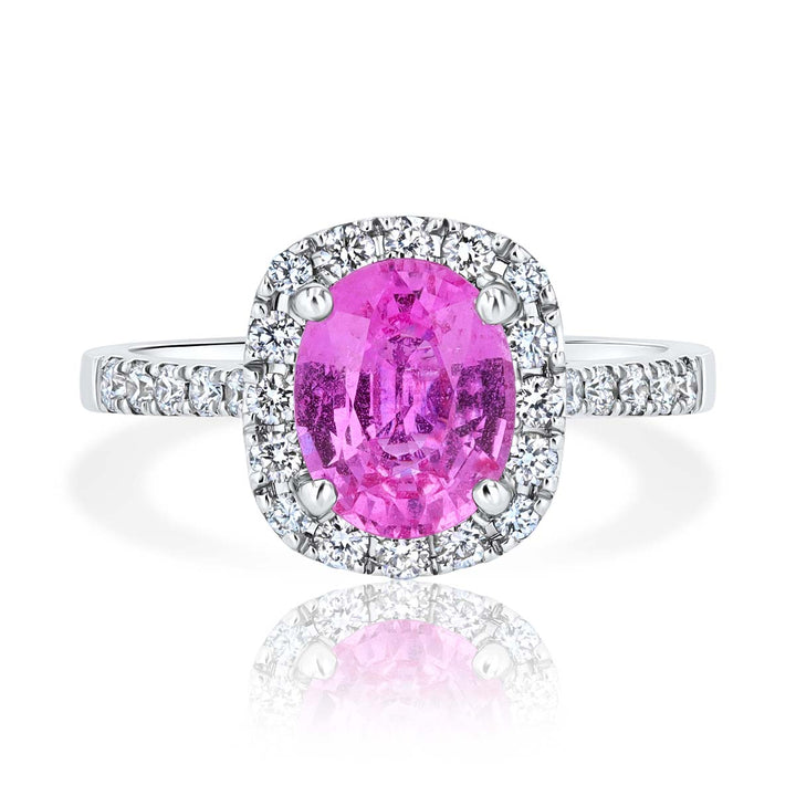 Gorgeous Pink Sapphire and Diamond Halo Ring