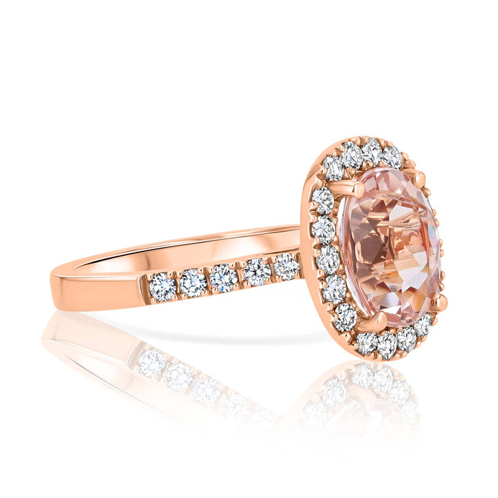 Morganite and Diamond Halo Ring in 18K Rose Gold