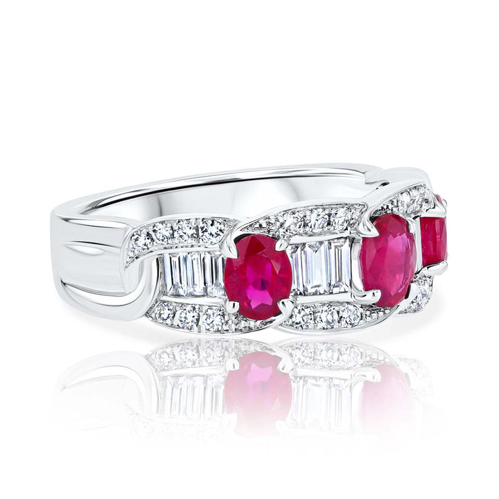 Oval Ruby & Diamond 18K White Gold Cocktail Ring