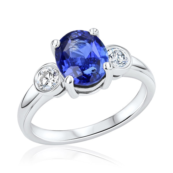 Three-Stone Bezel Diamond 14K White Gold Semi-Mount Ring