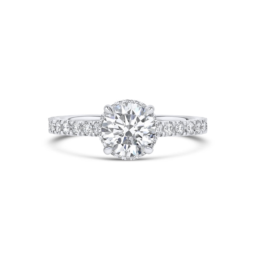 Round Hidden Halo Diamond Platinum Engagement Ring Setting