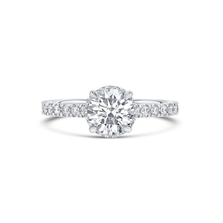 Round Hidden Halo Diamond Platinum Engagement Ring Setting