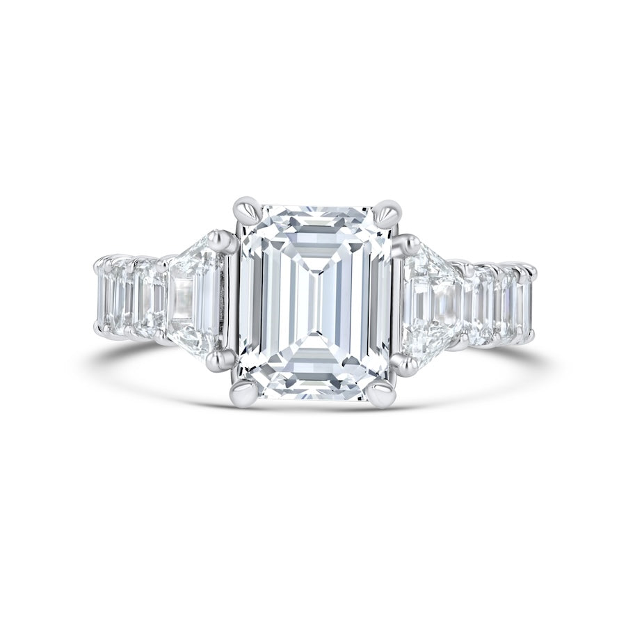 Trapezoid to Emerald Cut Diamond Platinum Engagement R