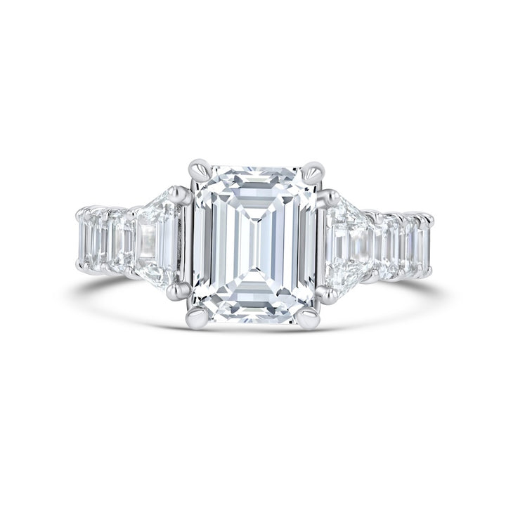 Trapezoid to Emerald Cut Diamond Platinum Engagement R