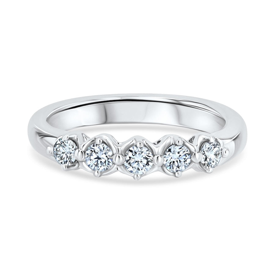 Five-Stone 0.20 Carat Diamond Prong-Set Platinum Wedding Band