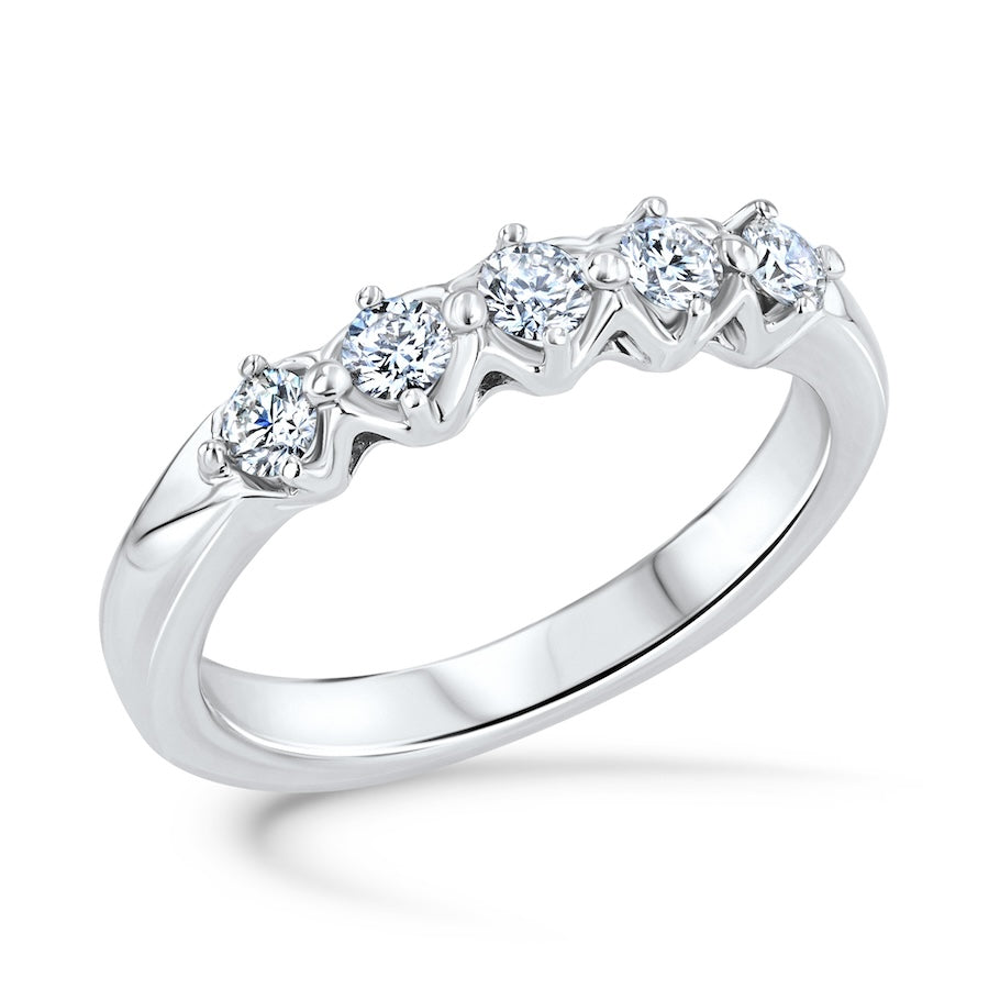 Five-Stone 0.20 Carat Diamond Prong-Set Platinum Wedding Band