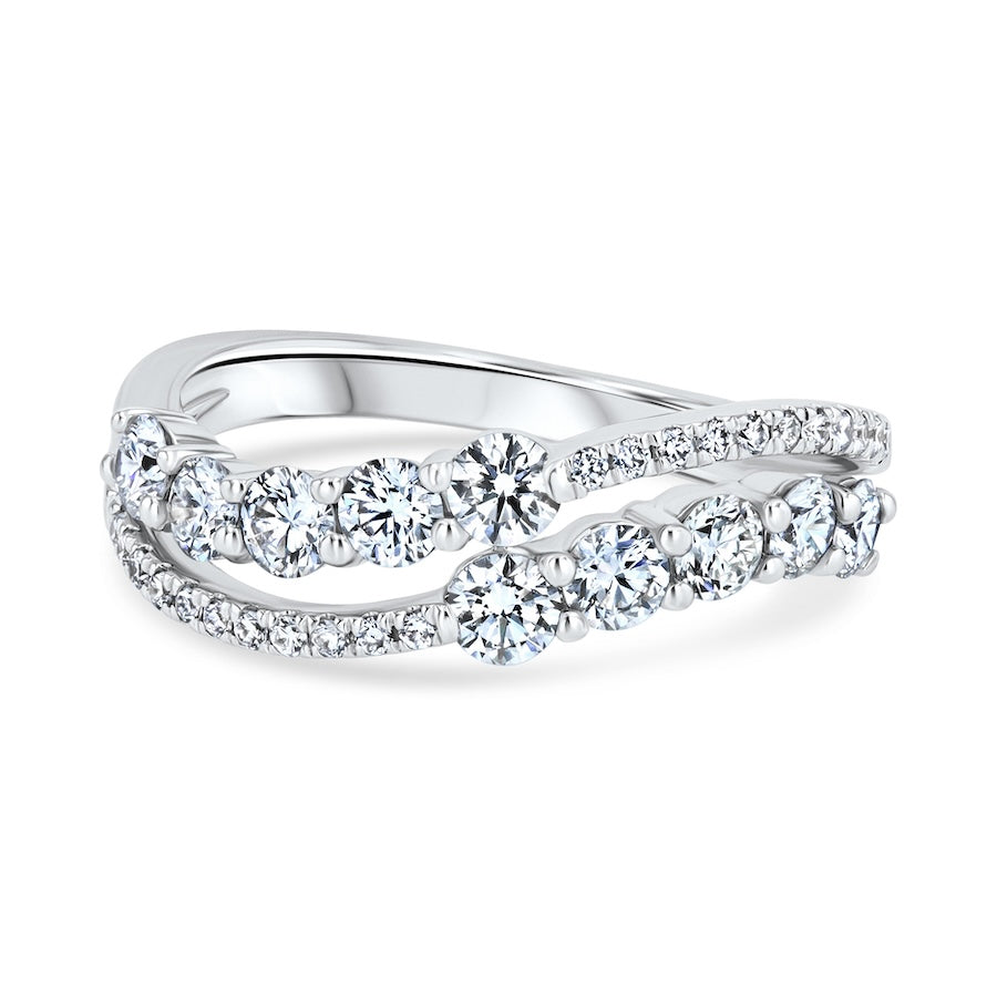 Celestial 0.97 Carat Diamond Double-Row Wave 18K White Gold Fashion Ring