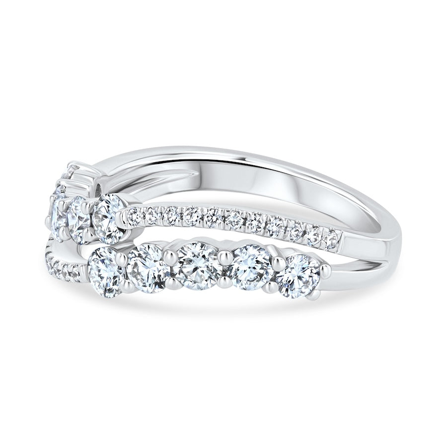 Celestial 0.97 Carat Diamond Double-Row Wave 18K White Gold Fashion Ring