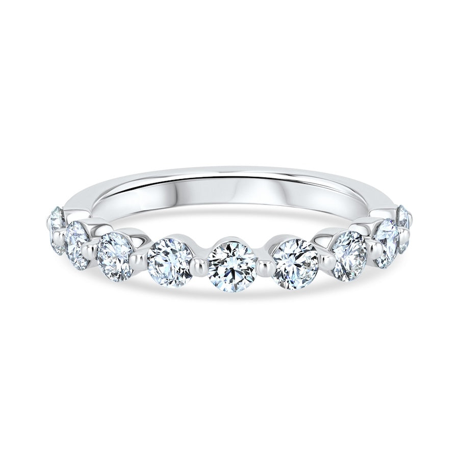 Floating 0.95 Carat Diamond Shared-Prong 18K White Gold Wedding Band